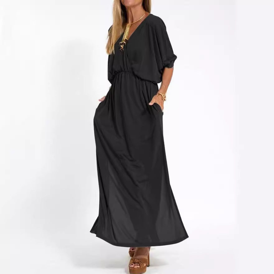 Sommerkleid für Damen - Luftiges Maxikleid mit 3/4 Ärmeln