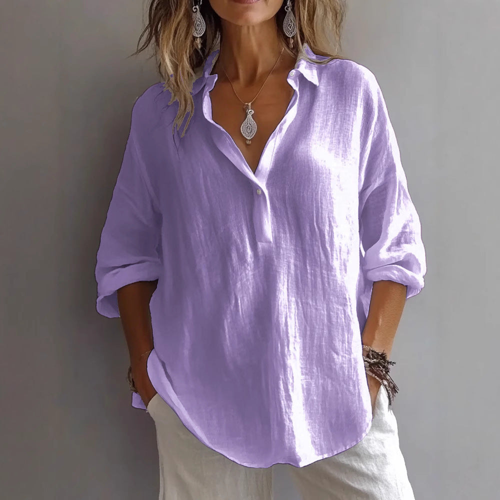 Longbluse für Damen - Elegante Lockere Bluse mit Hemdkragen für Sommer