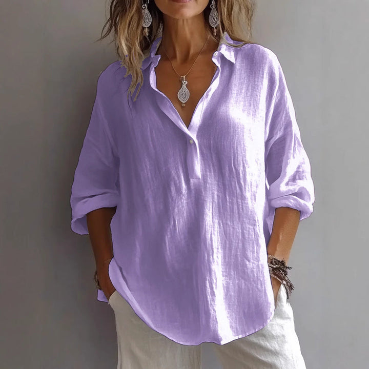 Longbluse für Damen - Elegante Lockere Bluse mit Hemdkragen für Sommer