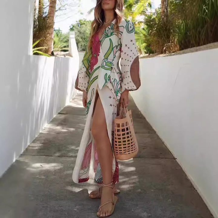 Playa Sommerkleid - Boho Maxi Strandkleid mit Schlitz