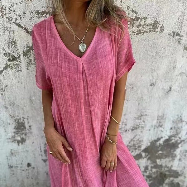 Nadia Maxikleid | Lockeres Strandkleid mit V-Ausschnitt