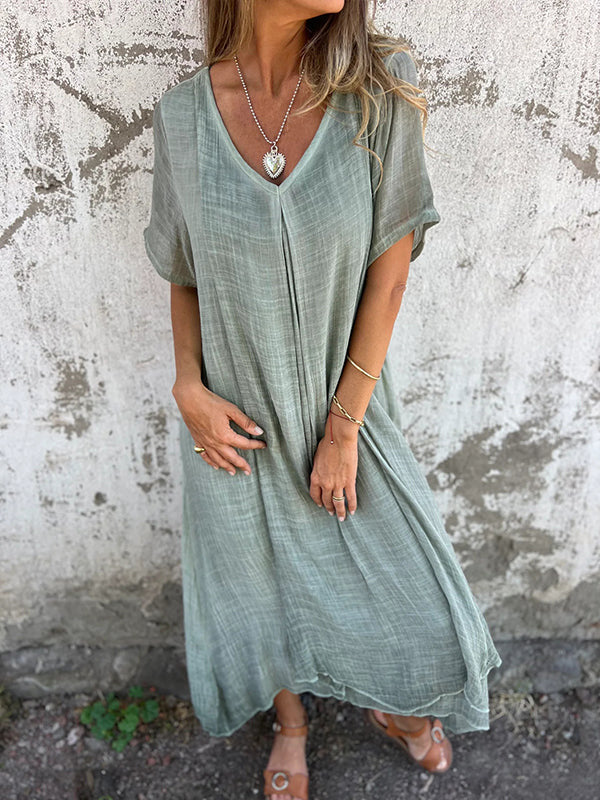 Nadia Maxikleid | Lockeres Strandkleid mit V-Ausschnitt