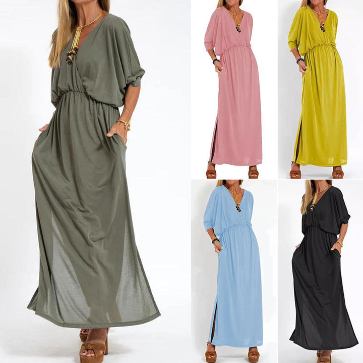 Sommerkleid für Damen - Luftiges Maxikleid mit 3/4 Ärmeln