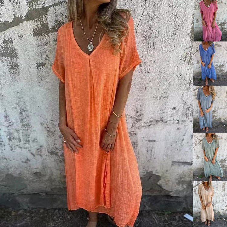 Nadia Maxikleid | Lockeres Strandkleid mit V-Ausschnitt