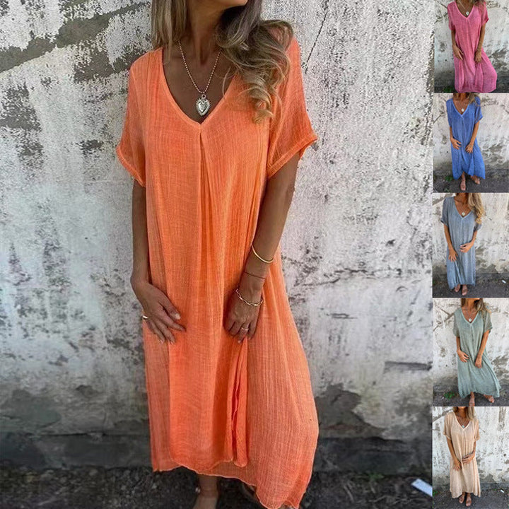 Nadia Maxikleid | Lockeres Strandkleid mit V-Ausschnitt