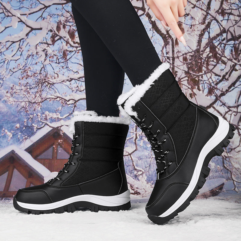 Gefütterte Damen Schneestiefel - Wasserabweisende & Rutschfeste Winterboots mit Schnürung für den Winter