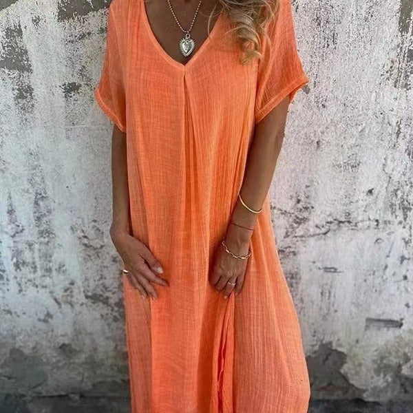 Nadia Maxikleid | Lockeres Strandkleid mit V-Ausschnitt
