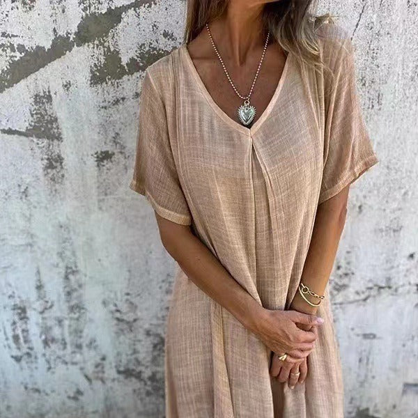 Nadia Maxikleid | Lockeres Strandkleid mit V-Ausschnitt