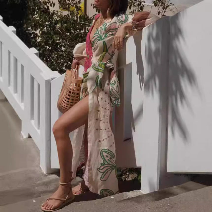 Playa Sommerkleid - Boho Maxi Strandkleid mit Schlitz