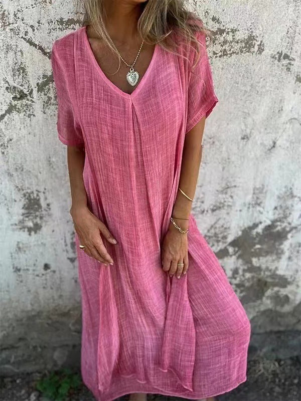Nadia Maxikleid | Lockeres Strandkleid mit V-Ausschnitt