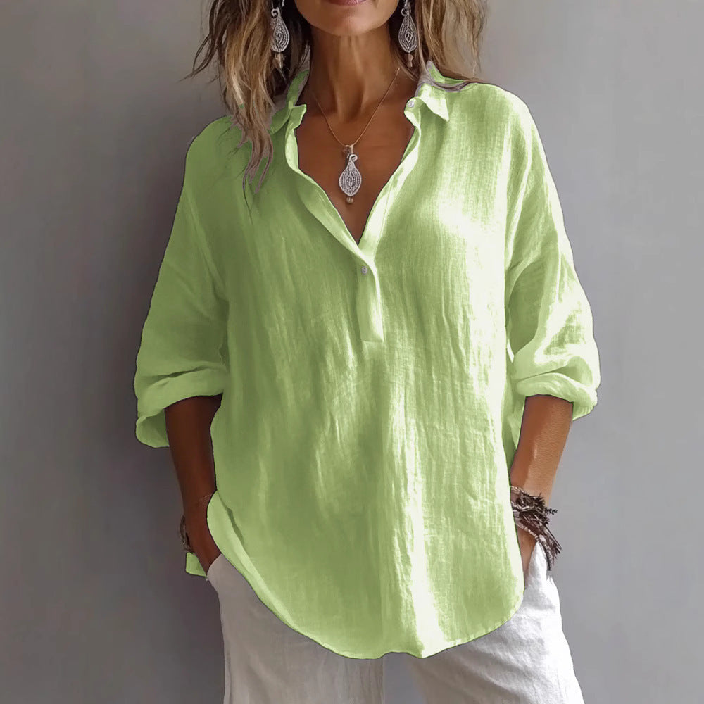 Longbluse für Damen - Elegante Lockere Bluse mit Hemdkragen für Sommer