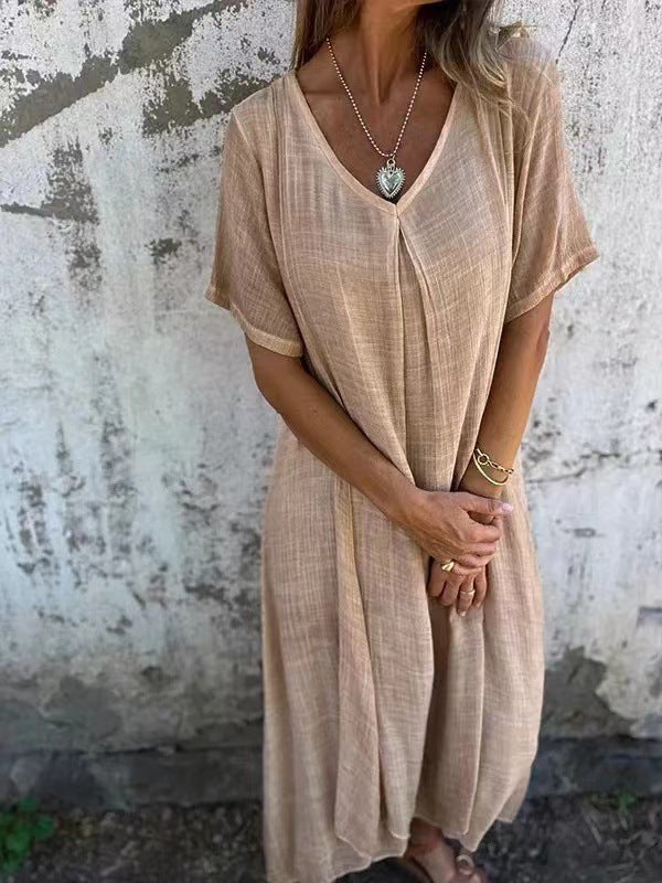 Nadia Maxikleid | Lockeres Strandkleid mit V-Ausschnitt