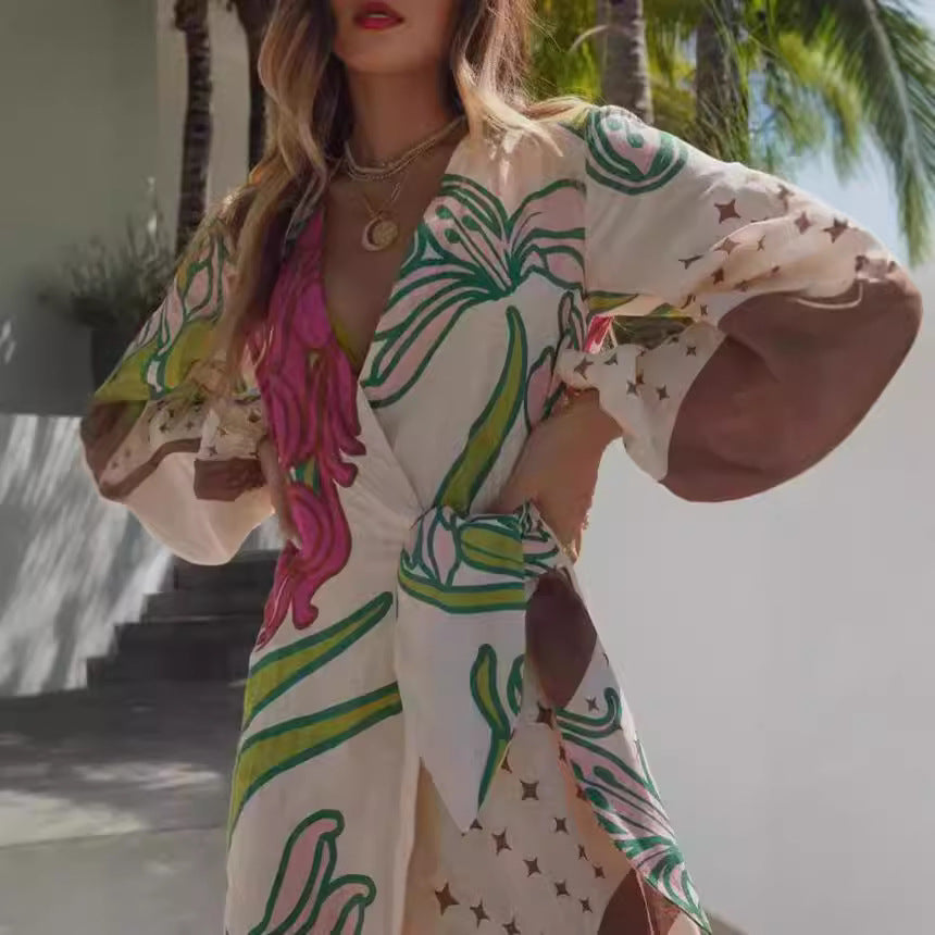 Playa Sommerkleid - Boho Maxi Strandkleid mit Schlitz