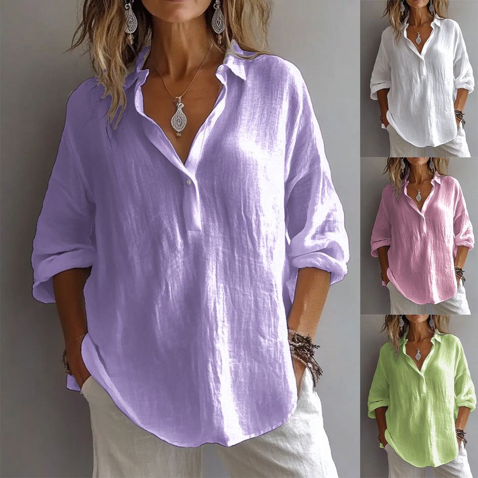 Longbluse für Damen - Elegante Lockere Bluse mit Hemdkragen für Sommer