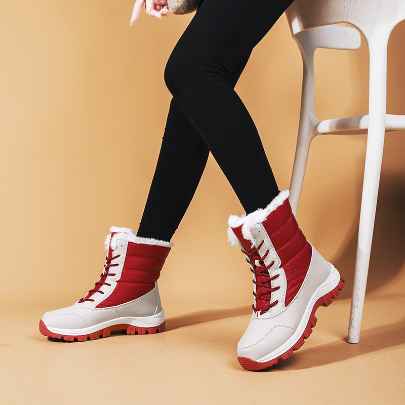 Gefütterte Damen Schneestiefel - Wasserabweisende & Rutschfeste Winterboots mit Schnürung für den Winter