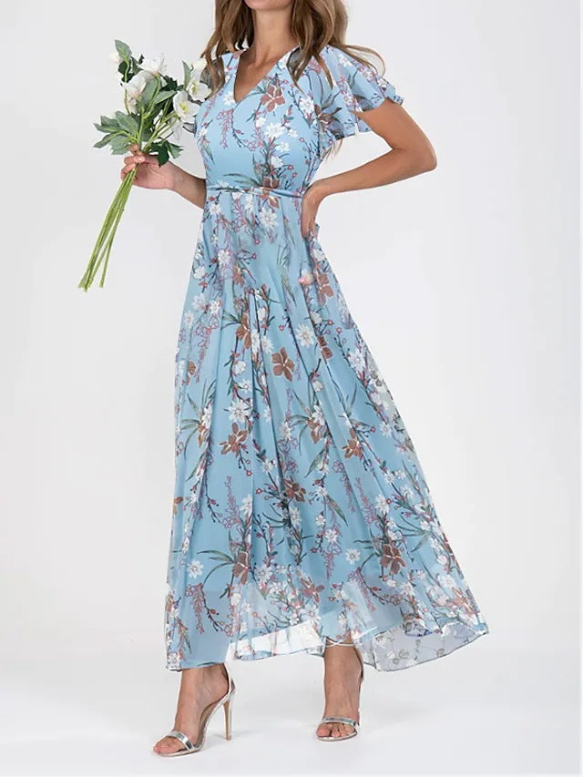 Maxikleid - Elegantes langes Sommerkleid mit Blumenmuster