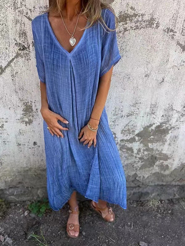 Nadia Maxikleid | Lockeres Strandkleid mit V-Ausschnitt