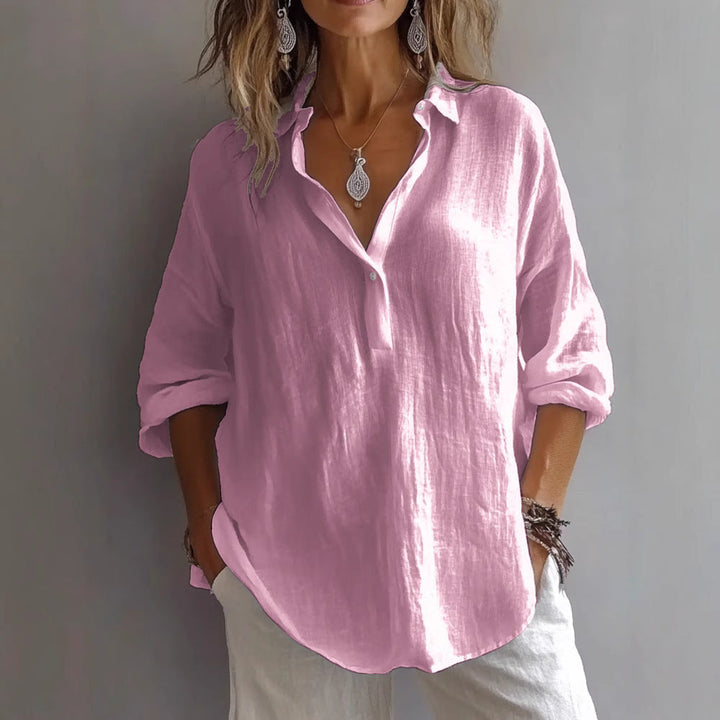 Longbluse für Damen - Elegante Lockere Bluse mit Hemdkragen für Sommer