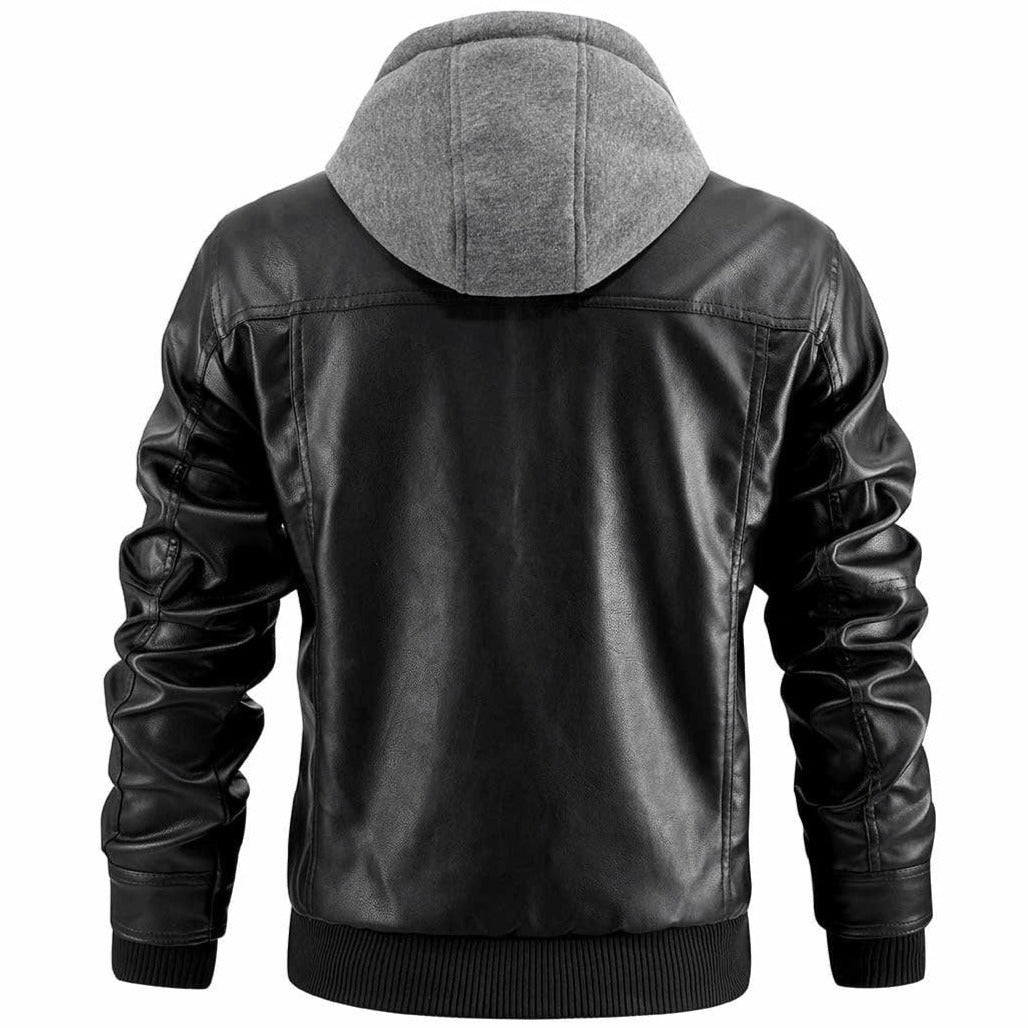 Lederjacke für Herren - Premium Winter Lederjacke mit Kapuze