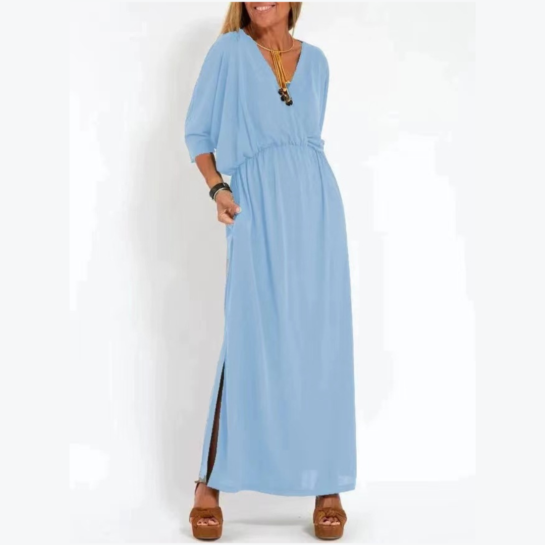 Sommerkleid für Damen - Luftiges Maxikleid mit 3/4 Ärmeln