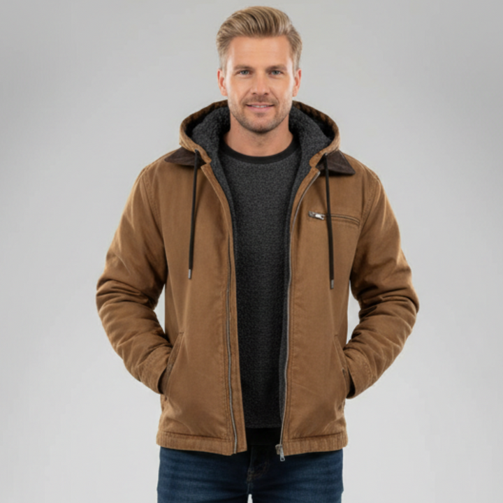 Gefütterte Herren Winterjacke – Warme & robuste Arbeitsjacke mit Fleecefutter und Kapuze