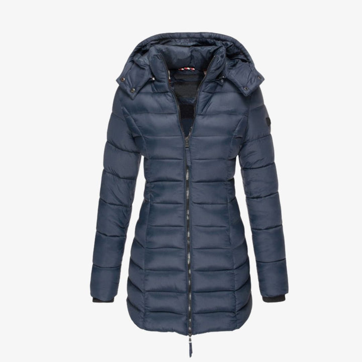 Steppmantel lang mit Kapuze für Damen – Warm gefütterter Wintermantel