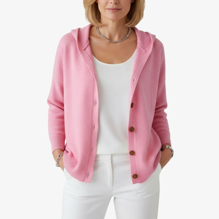 Strickjacke mit Kapuze für Damen – Weicher Feinstrick-Cardigan mit Knopfleiste für den Winter
