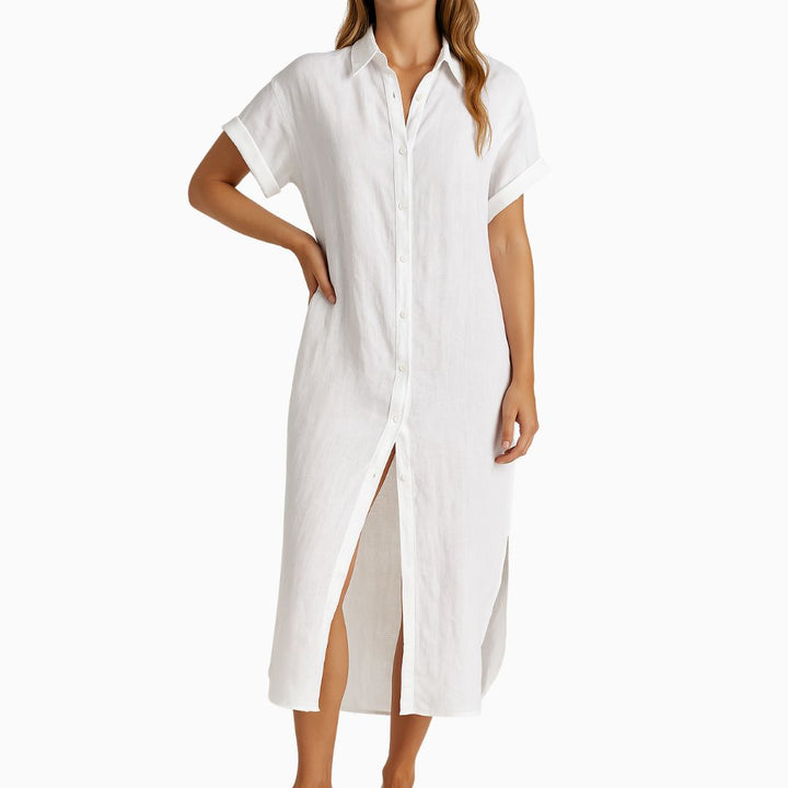 Strandkleid - Luftige Leinen-Optik Hemdblusenkleid für Sommer