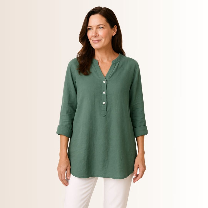 Tunika Bluse - Luftige Longbluse mit V-Ausschnitt