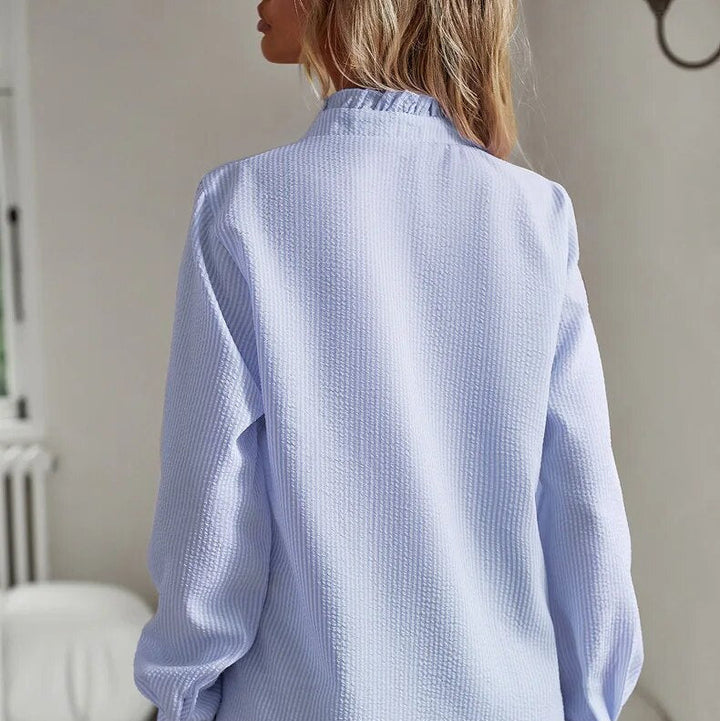 Blusenshirt - Luftiges Bluse mit Stehkragen und Rüschen für Sommer