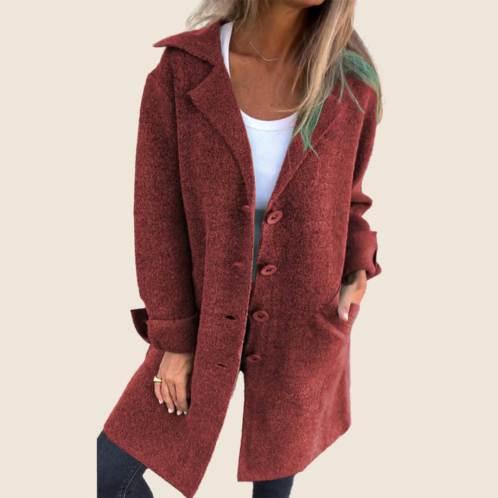 Langer Strickmantel für Damen – Warme Winter-Strickjacke mit Kragen und Knöpfen