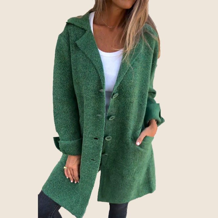 Langer Strickmantel für Damen – Warme Winter-Strickjacke mit Kragen und Knöpfen