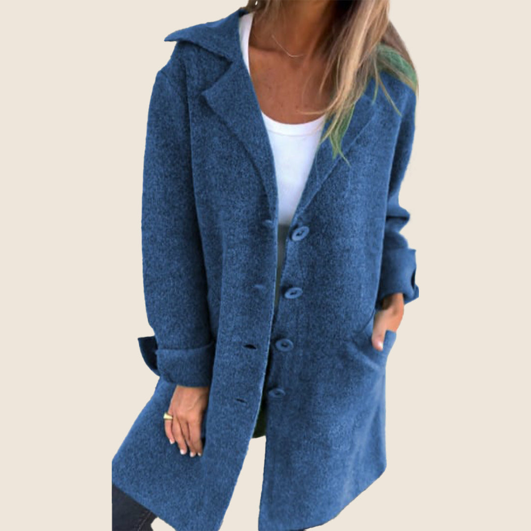 Langer Strickmantel für Damen – Warme Winter-Strickjacke mit Kragen und Knöpfen