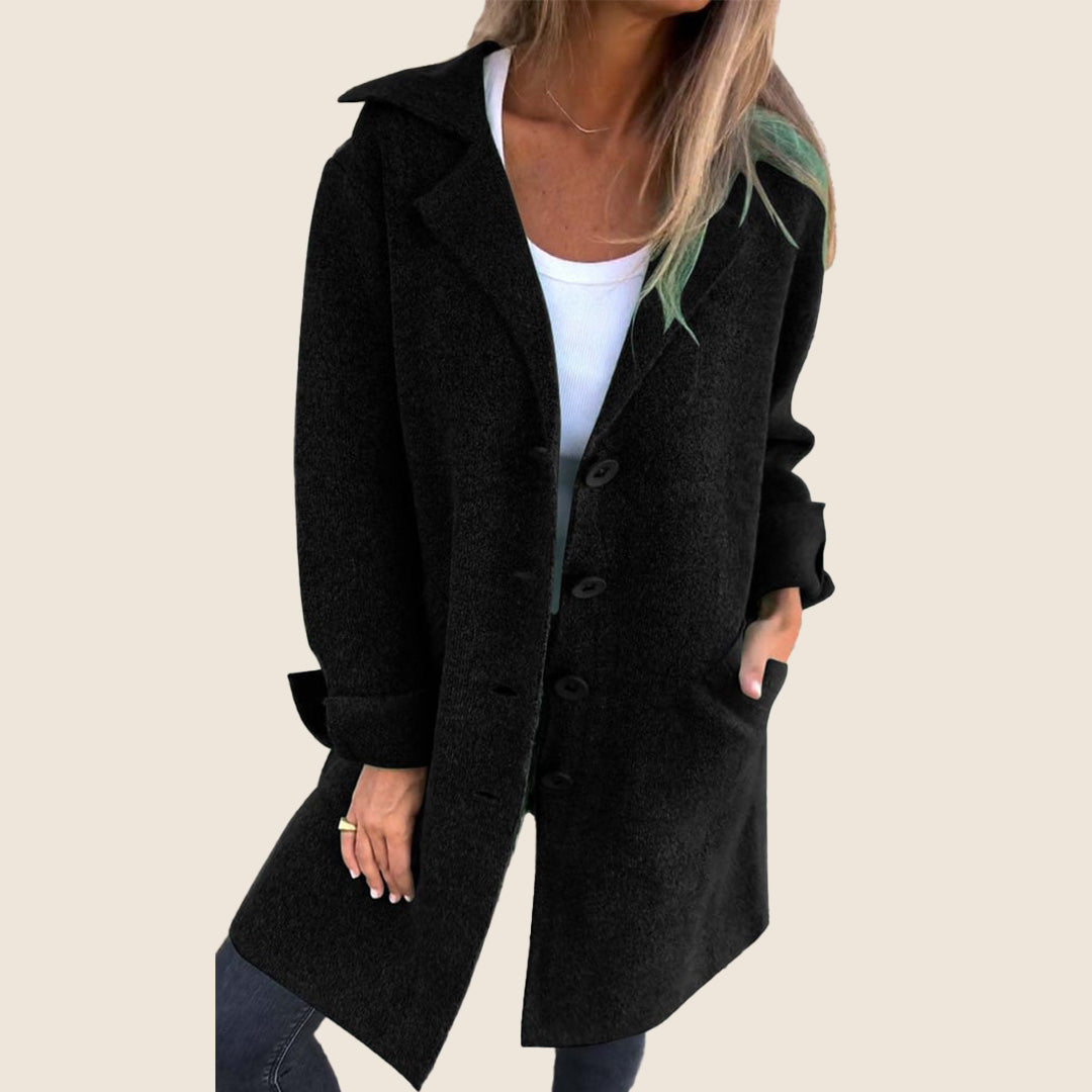 Langer Strickmantel für Damen – Warme Winter-Strickjacke mit Kragen und Knöpfen