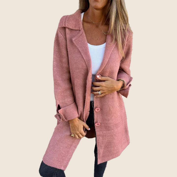 Langer Strickmantel für Damen – Warme Winter-Strickjacke mit Kragen und Knöpfen