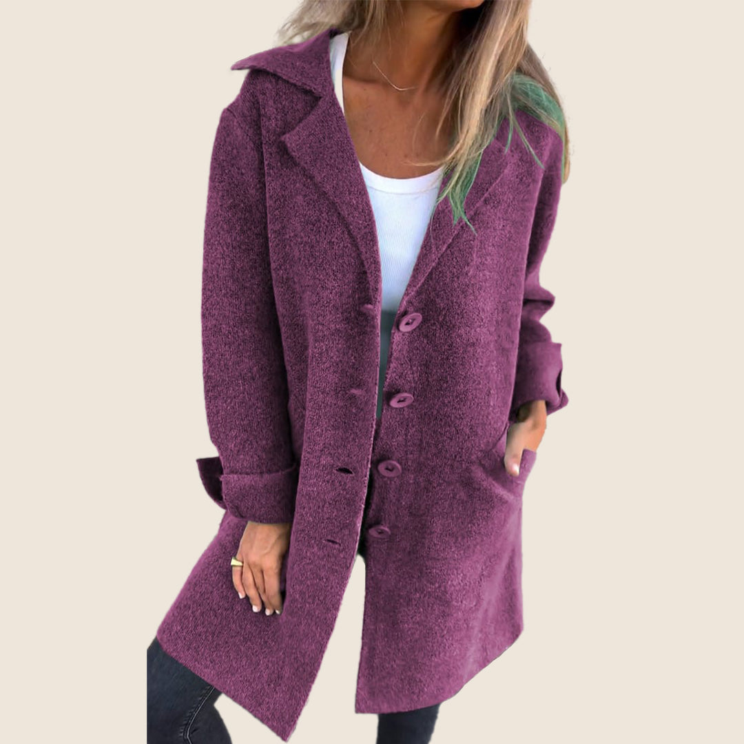 Langer Strickmantel für Damen – Warme Winter-Strickjacke mit Kragen und Knöpfen
