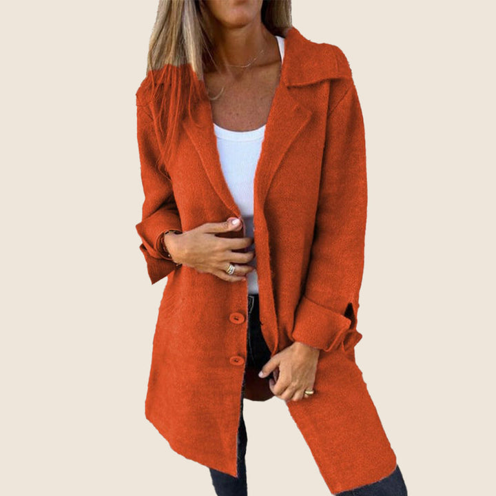 Langer Strickmantel für Damen – Warme Winter-Strickjacke mit Kragen und Knöpfen