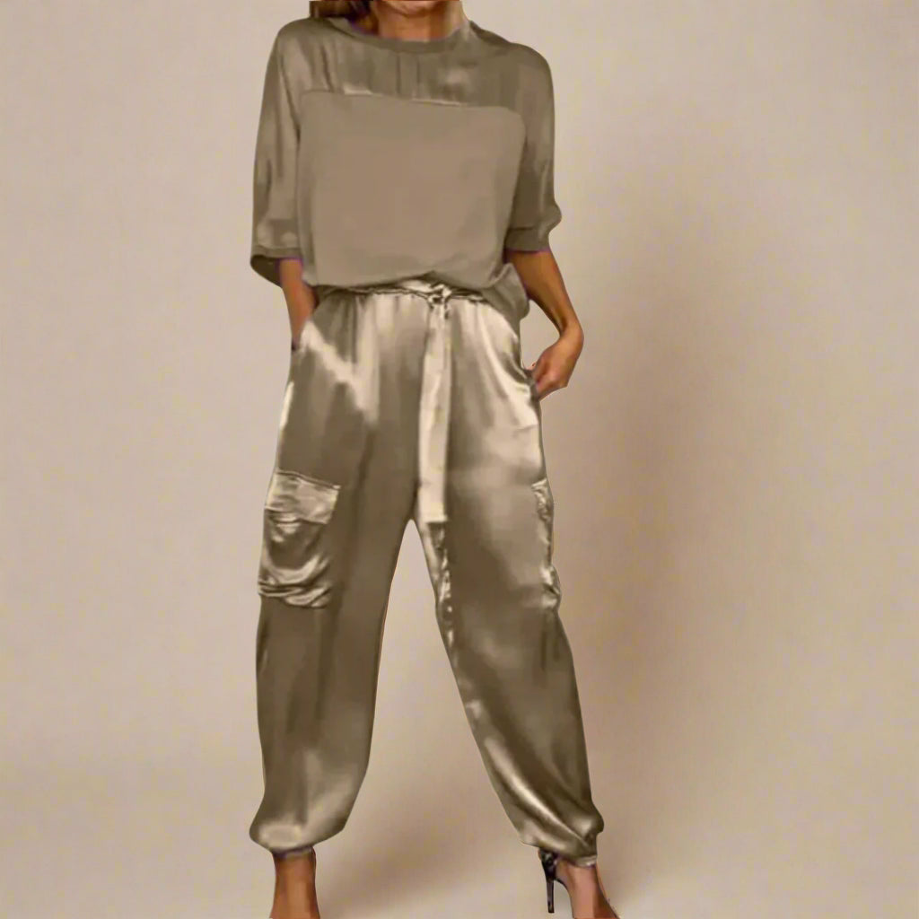 Clara Zweiteiler - Luftige Satin-Optik Twin Set für Sommer