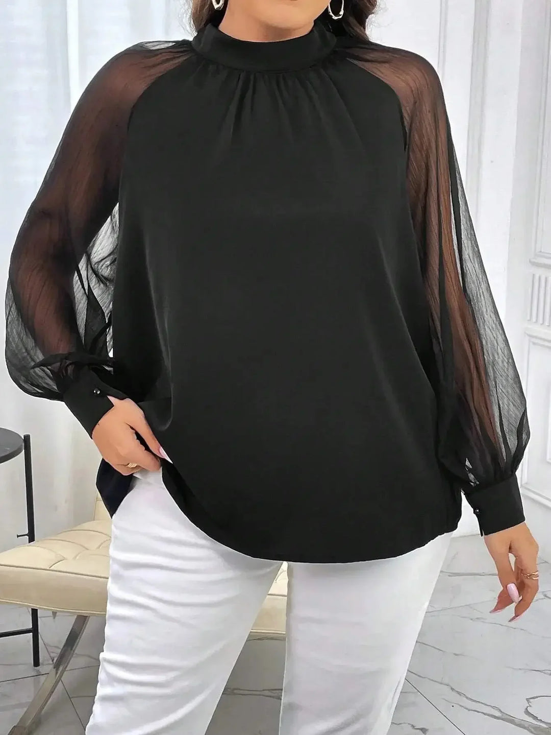 Isabel Hemdbluse | Plus Size Unifarbene Tunika mit Langen Ärmeln