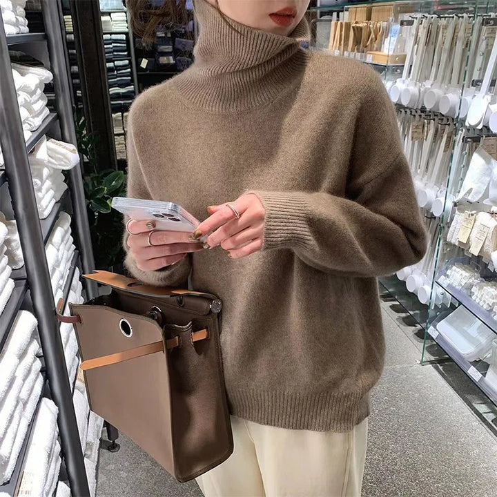 Rollkragenpullover für Damen – Lockerer Oversize Strickpullover aus Wolle für den Winter