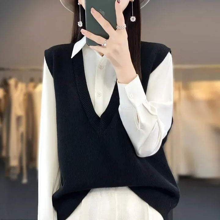Pullunder für den Herbst - Elegante Strickpullover mit tiefem V-Ausschnitt für Damen
