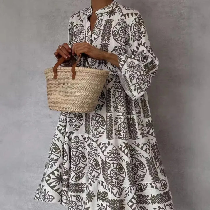 Tunika Kleid - Gemustertes Sommerkleid mit Stehkragen