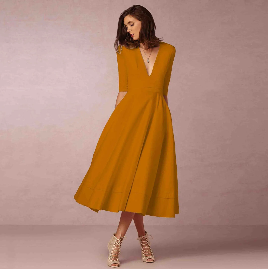 Abendkleid für Damen - Elegantes Midikleid mit V-Ausschnitt