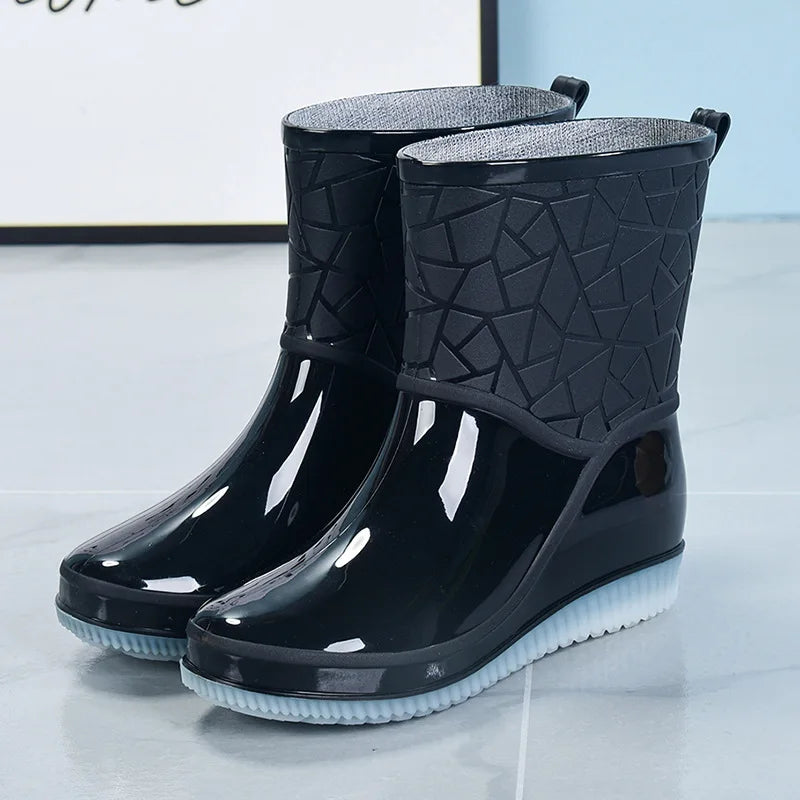 Regenstiefel für den Herbst - Halbhohe Wasserdichte Gummistiefel mit Muster rutschfest für Damen