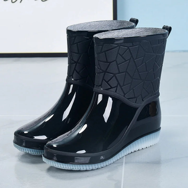 Regenstiefel für den Herbst - Halbhohe Wasserdichte Gummistiefel mit Muster rutschfest für Damen