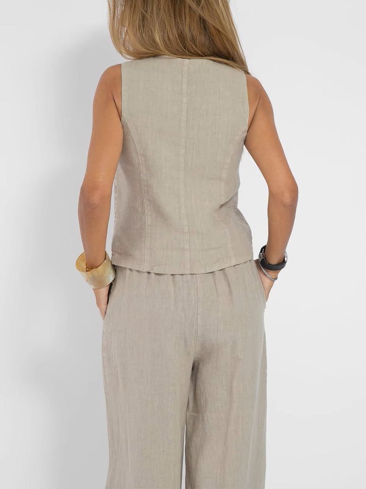 Zweiteiler für Damen - Twin Set mit Weste und Palazzo Hose für Sommer