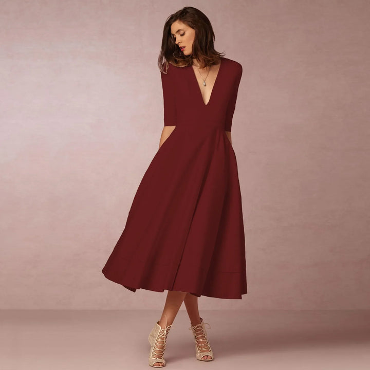Abendkleid für Damen - Elegantes Midikleid mit V-Ausschnitt