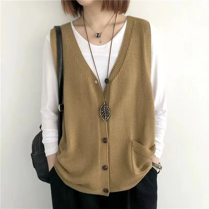 Strickweste für den Herbst - Vintage Ärmellose Strickweste mit V-Ausschnitt für Damen