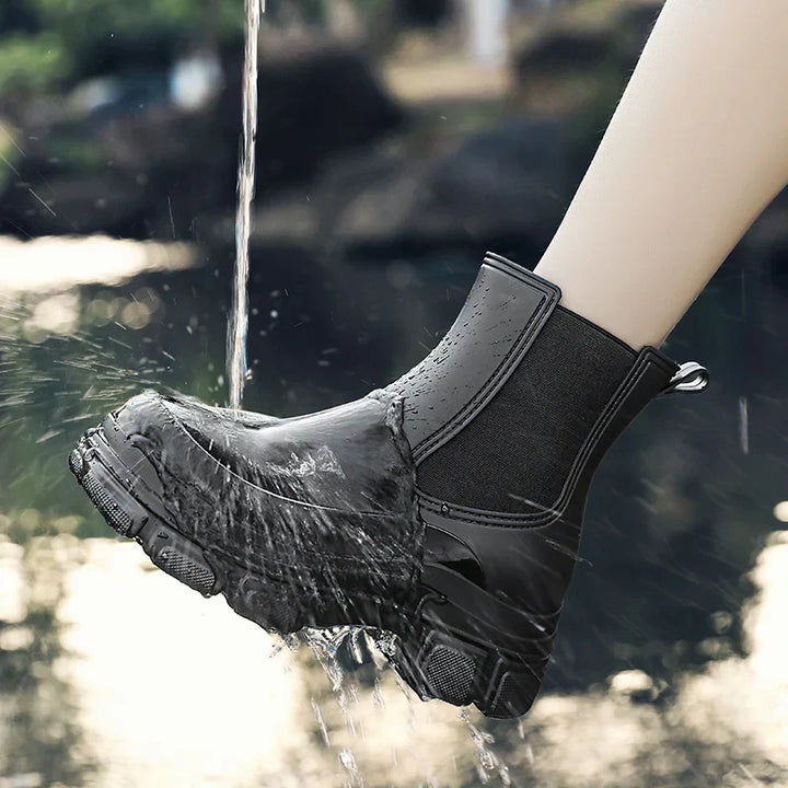 Regenstiefel für den Herbst - Wasserdichte Chelsea Gummistiefel mit Chunky Platform-Sohle für Damen