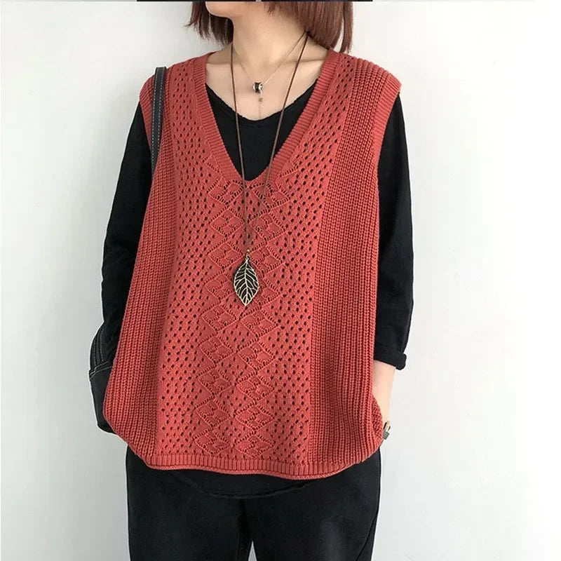Pullunder für den Herbst - Ärmellose Lange Strickpullover mit V-Ausschnitt für Damen